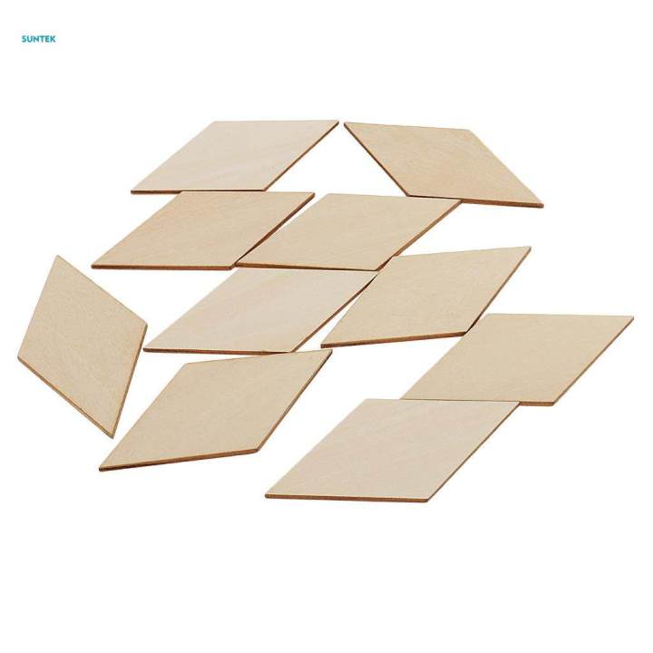 3xUnfinished Natural Rhombus Shapes Wood Sign Plaque Craft 10pcs 100x50mm