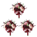 BRADOO 3X Burdy Dusty Pink Rose Bouquet - Blush Blooming Peony with Eucalyptus Perfect Bridal Wedding Flowers.