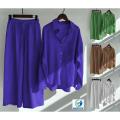 Woman's Long Sleeve Italian Plus Size 2 Wide Leg Pants Outfits Two Piece Blouses Linen Sets Women. 
