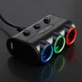 Universal 3 Ways Car Auto Cigarette Lighter Socket -BLACK. 