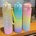 IKUNM 【limited】1 Liter Portable Water Bottle With Straw Large Capacity Gradient Plastic Water Cup With Time Mark Outdoor Fitness Sports Water Bottle BPA Free. 