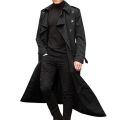 【Alien Alien】 Men Overcoat Vintage Long Trench Coat Men Double Breasted Jacket Coats Mens Business Black Long Solid Windbreak Coat Outwear.
