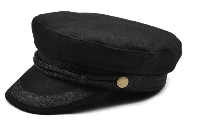 【beauty code store】Military Hat Black Hats For Women Ladies Military Flat Top Hat Cap Female Gorras Woman British Navy