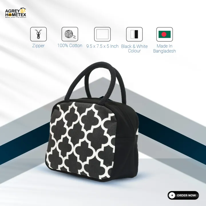 Lunch%20Carry%20Bag,%20Cotton%20Fabric,%20Black%20&%20White,%20(9.5%E2%80%B3x7.5%E2%80%B3x5%E2%80%B3)%20-%20Image%205