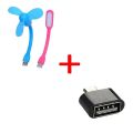 3 In 1 Combo Of Otg Adaptor, USB Fan & USB LED Light - Multicolor.