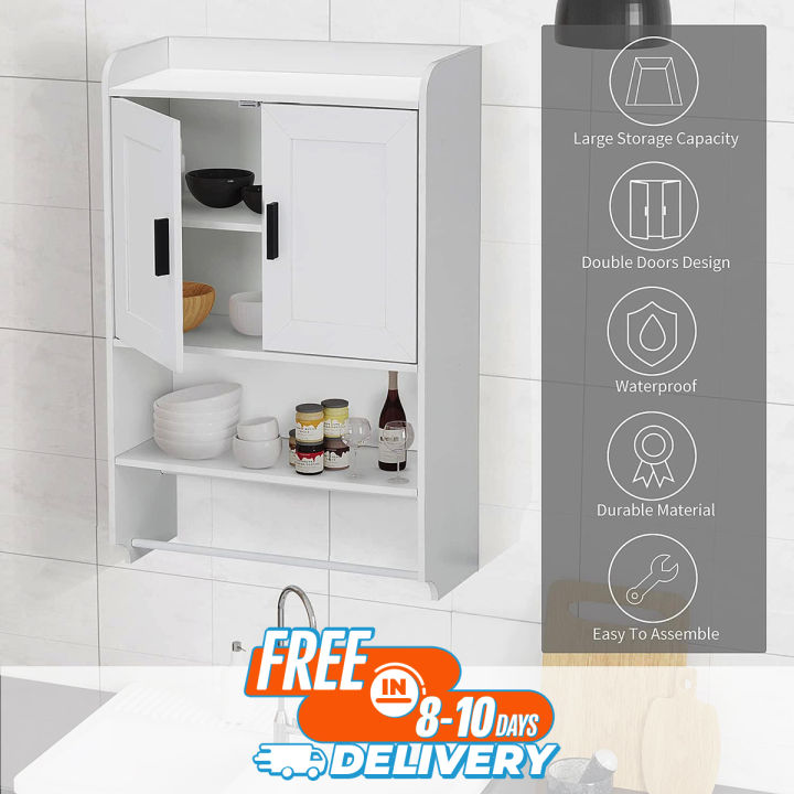 Wall Cabinet, Over The 32x24"Wall Mounted Cabinet with Doors for your Kitchen Storage and your Bathroom Storage, Hanging Cabinet for Wall with Towels Bar