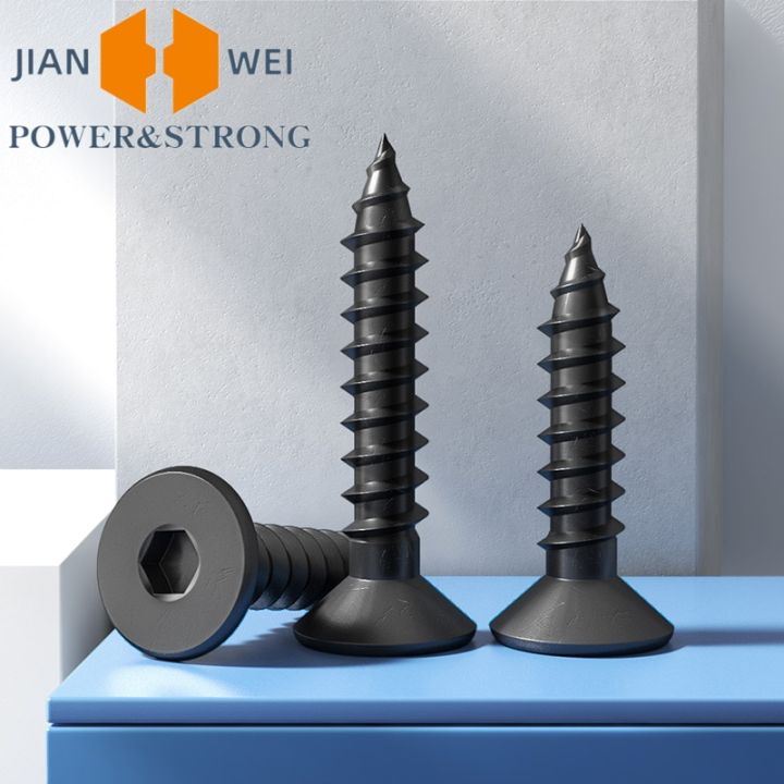 M3%20M4%20M5%20M6%20Self-tapping%20Screws%208.8%20Grade%20Alloy%20Steel%20Flat%20Head%20Black%20Inner%20Hexagon%20Countersunk%20Tapping%20Wood%20Bolts%205/10/20pcs%20-%20Image%203