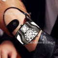Foreign Trade Business Large Dial Men's Watch Personalized Double Time Zone Belt Digital Quartz Watch Three-Eye Six-Pin Wristwatch. 