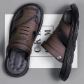 Mens leather sandals Summer Classic Mens Slippers soft sandals fashion casual comfortable outdoor beach walking shoes.