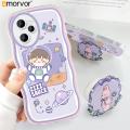 AMORVOR for Realme C35 Back Cover (With Free Holder) Space Girl Soft Wavy Phone Case Camera Protection Transparent TPU Soft Cover. 