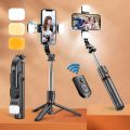 New L13D Selfie Stick Tripod with Fill Light Backlight for Travel Live Broadcast Vlog,360° Rotating Phone Holder for Smartphone. 