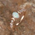 Rainbow White Fire Opal Ring Rose Gold Silver Color Small Moon Rings For Women Wedding Bands Oval Stone Engagement Ring Jewelry. 