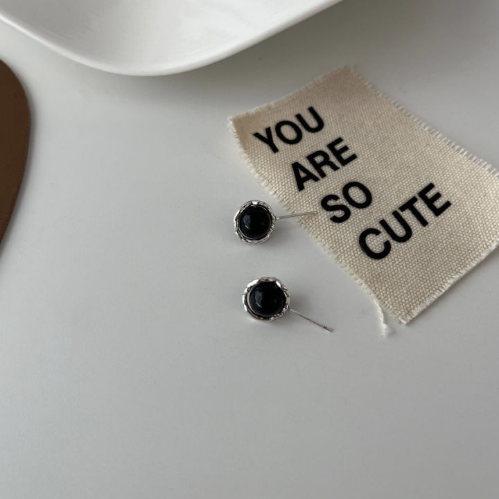 S925%20sterling%20silver%20black%20agate%20stud%20earrings%20women's%20earrings%20high-end%20sense%20of%20light%20luxury%20simple%20earrings%20vintage%20style%20jewelry%20wholesale%20silver%20jewelry%20-%20Image%203