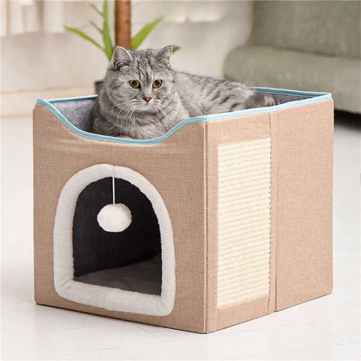 Cat%20Beds%20for%20Indoor%20Cats%20-%20Large%20Cat%20Cave%20for%20Pet%20Cat%20House%20with%20Fluffy%20Ball%20Hang%20and%20Scratch%20Pad,%20Foldable%20Cat%20Washable%20-%20Image%207