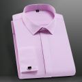 Men's Classic French Cuff Dress Shirts Long Sleeve No Pocket Tuxedo Male Shirt with Cufflinks Formal Party Wedding White Blue.