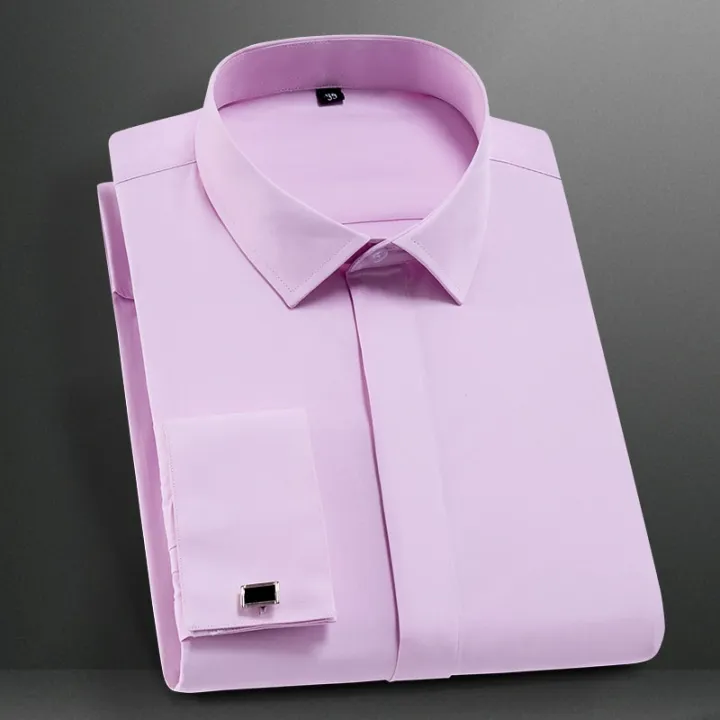 Men's%20Classic%20French%20Cuff%20Dress%20Shirts%20Long%20Sleeve%20No%20Pocket%20Tuxedo%20Male%20Shirt%20with%20Cufflinks%20Formal%20Party%20Wedding%20White%20Blue%20-%20Image%204