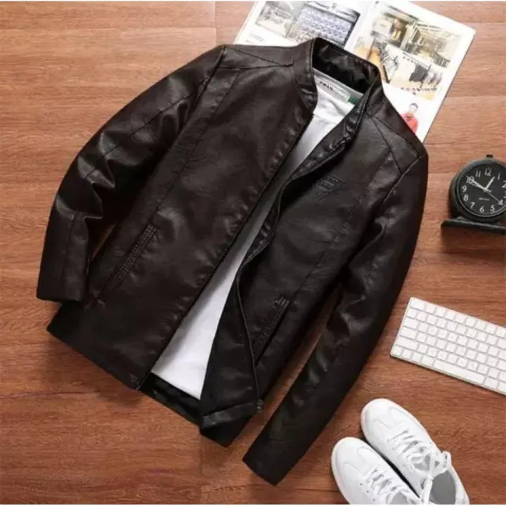 Black PU Leather Jacket For Men by Women World