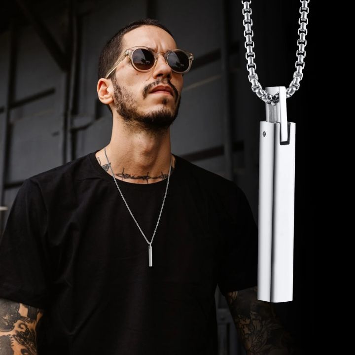 Waterproof 3D Vertical Bar Necklaces for Men,Minimalist Stainless - Main Image