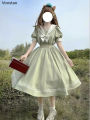 Japanese Soft Sister Cute Lolita Dress Women Sweet Puff Sleeve Slim Student Dresses Party Retro Girls Bow Salior Collar Vestidos.