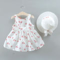 (New) summer new cherry baby dress Beach Party baby girl dress CHILDREN'S sleepless clothes hat (0-3 years old).