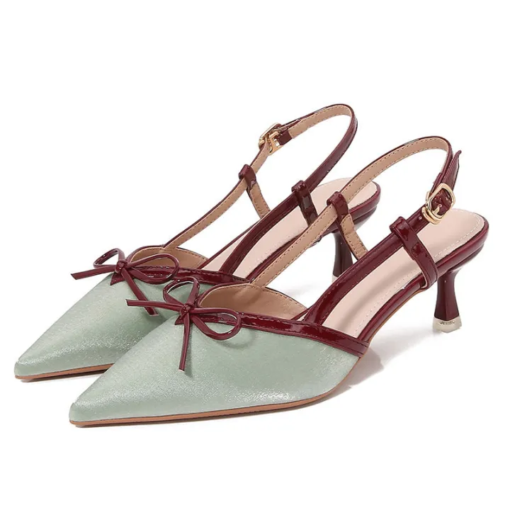 Qiaoqi%20Silver%20Closed%20Toe%20Sandals%20Women's%20Pointed%20Stiletto%20Heel%20High%20Heels%202024%20Summer%20New%20Bow%20Color%20Matching%20Back%20Open%20Shoes%20-%20Image%205