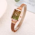 Women Watches Fashion Square Ladies Quartz Watch Magnetic Strap Green Dial Simple Rose Gold Mesh Luxury Women Watches. 