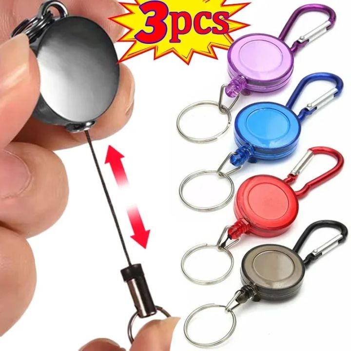 1/3pcs Retractable Steel Cord Pull Reel Keychain Wire Rope Clasp Key ...