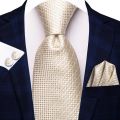 Hi-Tie Gold Striped Paisley Solid Men Silk Wedding Tie Fashion Design Necktie For Men Hanky Cufflink Business Party.