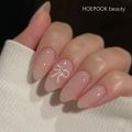 24pcs Black 3D Bow Almond Nails Tips Pearl Love Sequin Design False Nails Art Removable Waterproof Artificial Press on Nail. 