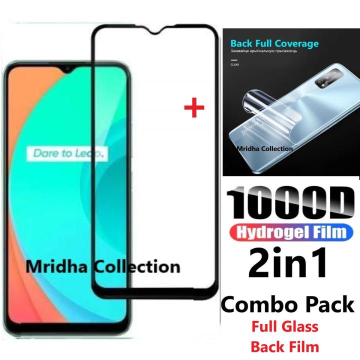 Realme c20a এর জন্য 2 ইন 1 প্রটেক্টর কম্বো প্যাক (সম্পূর্ণ স্ক্রিন প্রোটেক্টর গ্লাস + ব্যাক হাইড্রোজেল প্রোটেক্টর পলি)