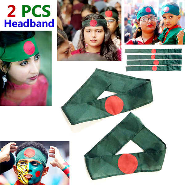 2 PCS Bangladesh National Flag Headbands China Fabrics Potaka Perfect Any Occasion Display Patriotism Celebrate Victory or Independence Day Stationery Craft item Green And Red Color for All Post-it Notes Awesome Gift Item Grade