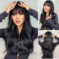 Brown Wig with Bangs Long Wavy Dark Brown Wigs for Women Synthetic Brunette Wig for Party Daily Use. 