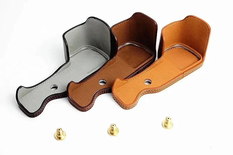 Genuine Leather Half Camera Case For Sony A6000 – Brown, Bottom Opening, TP Original