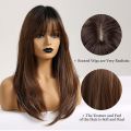 Brown Wig with Bangs Long Wavy Dark Brown Wigs for Women Synthetic Brunette Wig for Party Daily Use. 