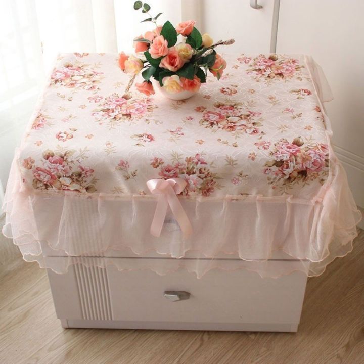 Pastoral Cover Bedside Cabinet Tablecloth Pink Flower Rectangular Table Cover Lace Table Cloths Decoration