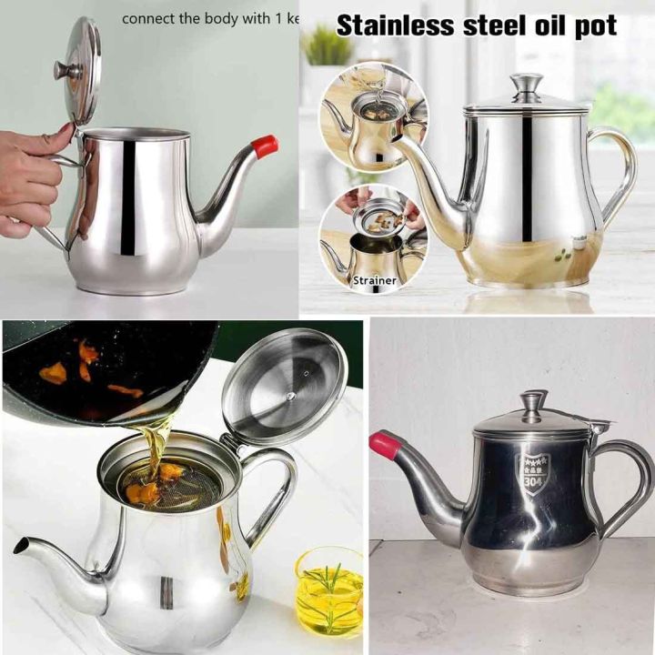 Stainless Steel Oil Tank Large Capacity Oil Bottle Kitchen Oil Filter Pot Soy Sauce Vinegar Container Coffee Pot