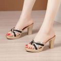 New Brand High Heels Shoes Women Chunky Slippers 2022 Summer Designer Party Pumps Ladies Sandals Dress Slides Flip Flops.
