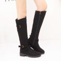 Women Round Toe Mid Calf Boots Female Matte Leather Knight Boot Woman Buckle Square Low Heel Shoes Footwear. 
