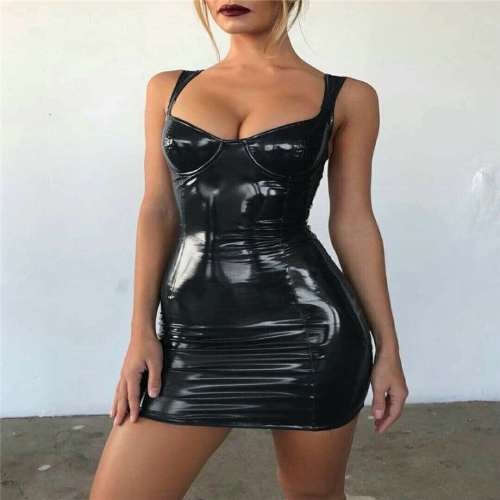 Women%20Latex%20Faux%20Leather%20Bodycon%20Mini%20Dress%20Summer%20Sleeveless%20Strap%20Club%20Vestido%20-%20Image%205