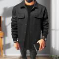 Men Button-down Shirt Jacket Long-sleeve Solid Color Jacket Stylish Men's Lapel Jacket with Flap Pockets Casual for Handsome. 