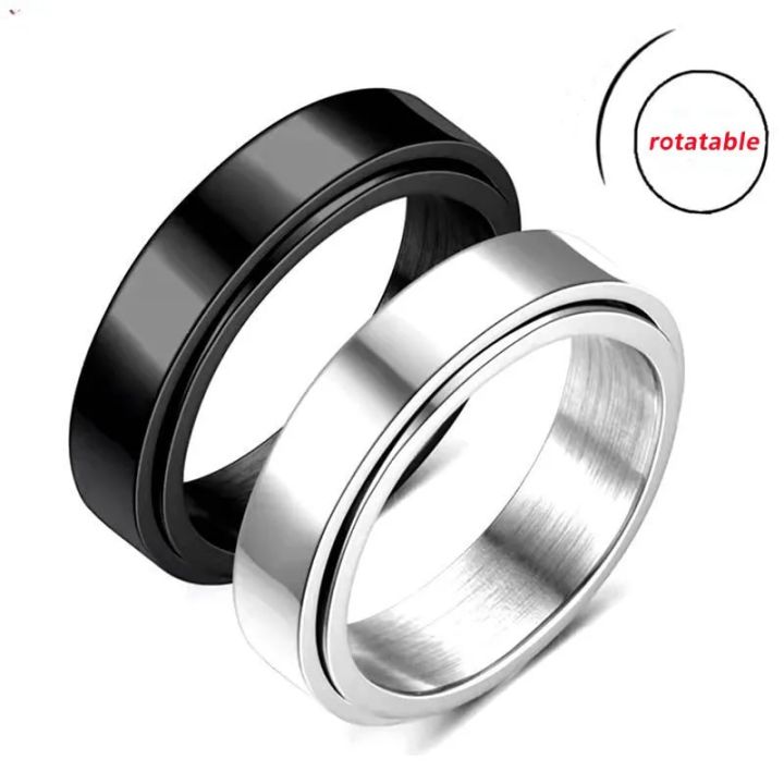 Anti Stress Anxiety Fidget Spinner Couple Rings For Lovers Rotating Stainless Steel Wedding Band Rings Jewelry Anillo
