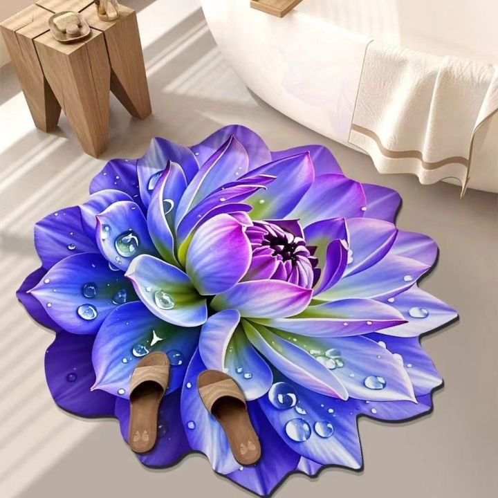 3D Flower Printed Floor Mat Floral Diatomaceous Rarth Floor Mat, Bathroom Absorbent and Quick-drying mat, Stain-resistant mat Papos 3D visual Carpet Artificial Carpet Floor Mat