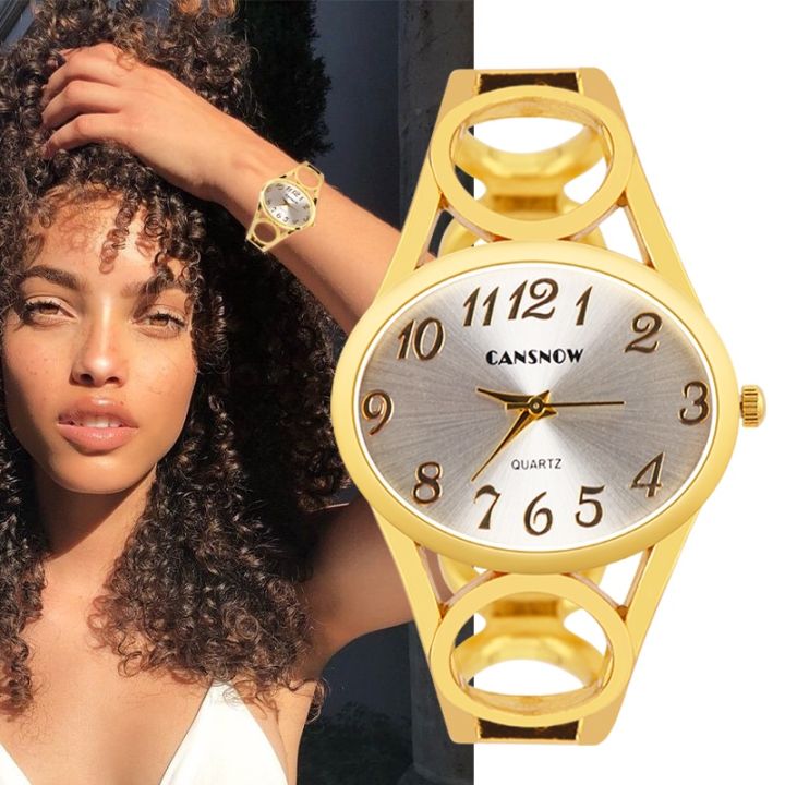 Cansnow Luxury Women's Watches Gold Stainless Steel Band Quartz Female Clock