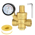 Water Pressure Reducing Valve 3/4In with Gauge, Adjustable Water Pressure Reducing Valve for Water Pressure Regulator DN20. 