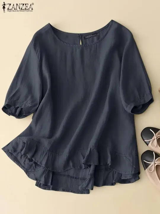 Woman%20Vintage%20Solid%20Blouse%20Femme%20Half%20Sleeve%20O-Neck%20Shirt%20Elegant%20Casual%20Tunic%20Tops%20Blusas%20-%20Image%204