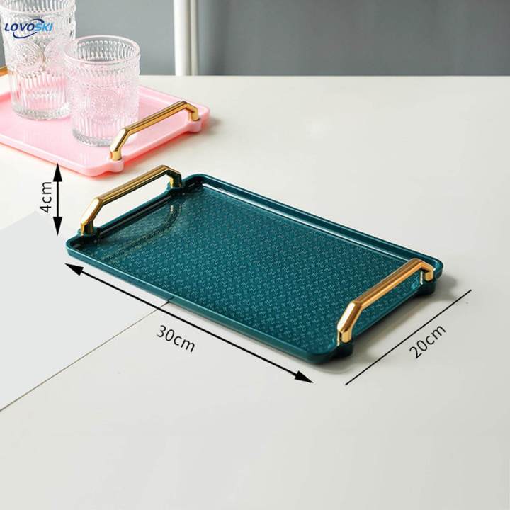 Makeup Vanity Tray Home Decorative Tray Desktop Organizer Non Slip with Dual Handles Buffet Plates Decorative Tray Kitchen Housewarming Gift