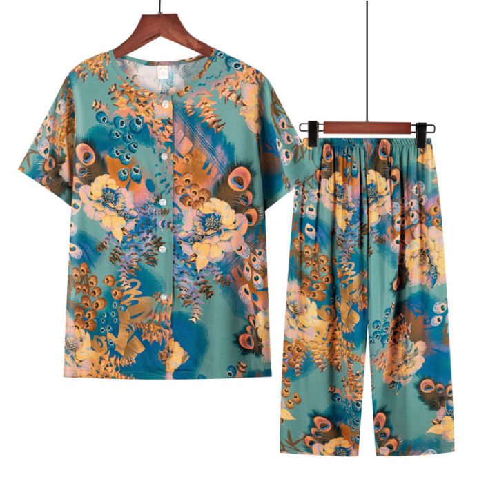 Middle-aged%20and%20elderly%20cotton%20silk%20pajamas,%20women's%20summer%20thin%20short-sleeved%20two-piece%20suits,%20summer%20cotton%20cotton%20silk%20home%20clothes%20can%20be%20worn%20outside%20-%20Image%204