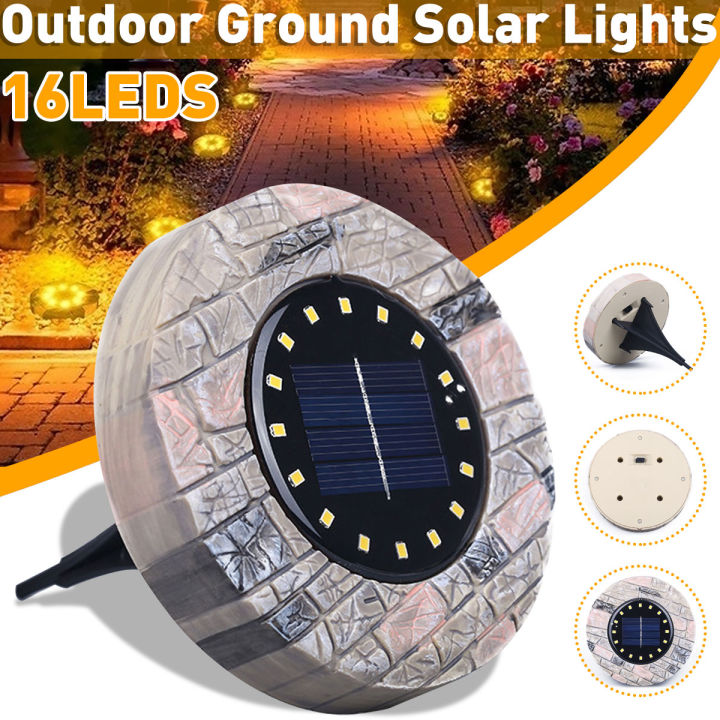 16 LED Solar Powered Lights Outdoor Ground Lights IP68 Waterproof Solar LED Garden Decorational Light 11.6 x 2.3 x 11.6CM -- Warm Light / White Light