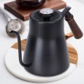 Hand Drip Coffee Maker PTFE Coat Wooden Handle Pour Over Coffee Pot Kettle with Thermometer. 
