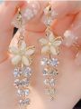 Opal Flower Earrings Acrylic Rhinestone Tassel Fashion Stud Earrings Elegant 1 Pair Jewelry for Women. 